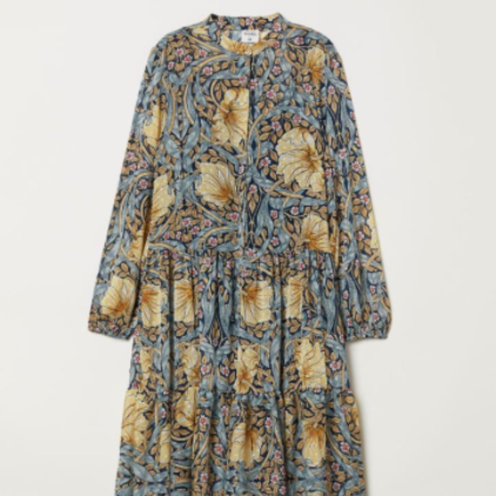 WILLIAM MORRIS & CO x H&M Dress Size 10 Art Nouveau Floral Tiered Maxi Prairie